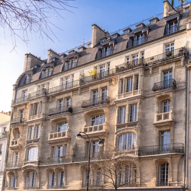 Paris, typical facade and windows, beautiful building boulevard Richard-Lenoir clipart