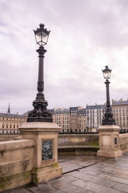 Paris, Pont-Neuf, arka plan quai de Conti tipik binalar 