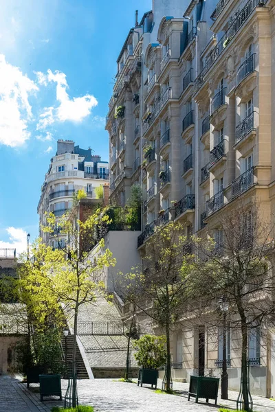 Paris, romantic staircase in Montmartre, typical buildings