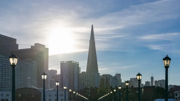 San Francisco Embarcadero Centrum Při Západu Slunce Výhled Mola Panorama — Stock fotografie