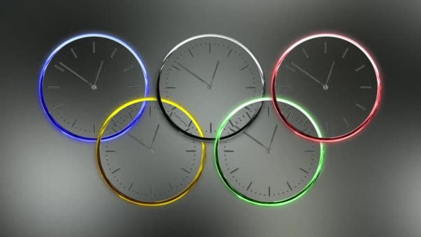 Jam tangan dalam bentuk Olimpiade. — Stok Video