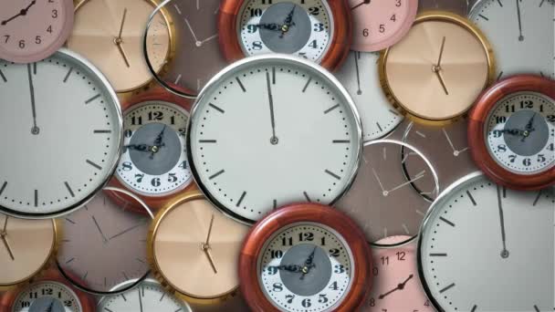 Muitos relógios misturados na timelapse — Vídeo de Stock
