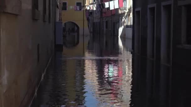 Οδός της πόλης της Βενετίας με ψηλά νερά — Αρχείο Βίντεο