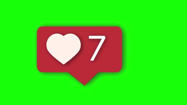 Rode sociale media zoals teller met hart op groen scherm — Stockvideo