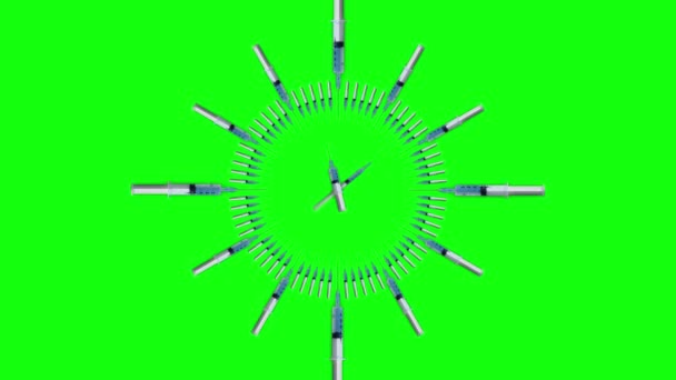 緑の画面上のタイムラプス注射器から作られた時計 — ストック動画