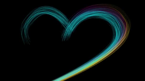 Ett hjärta bildas från belysta linjer på en svart bakgrund — Stockvideo