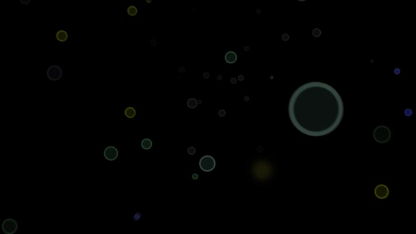 Gekleurde bellen vliegen op een zwarte achtergrond — Stockvideo