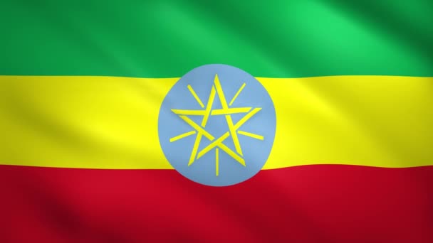 Bendera Ethiopia bergerak dalam gerakan lambat dalam angin — Stok Video