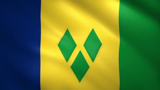 Флаг Сент-Винсента и Гренадин движется на ветру — стоковое видео