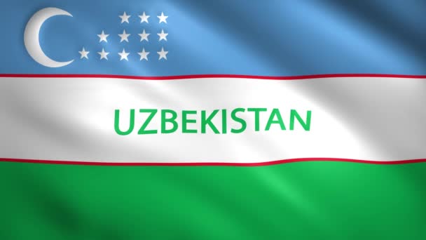 Uzbekistans flagga med landets namn — Stockvideo