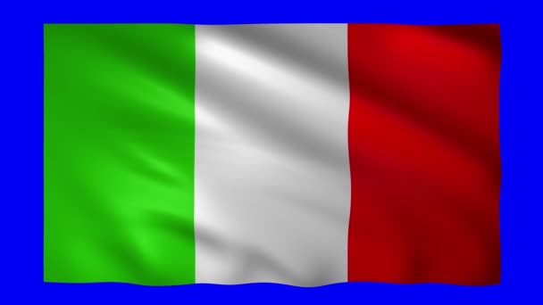 Bandera italiana en pantalla azul para croma key — Vídeos de Stock