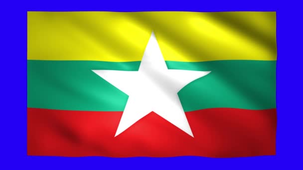 Birma vlag op blauw scherm voor chroma sleutel — Stockvideo