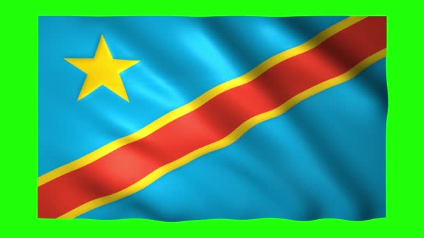 Vlag van de Democratische Republiek Congo op groen scherm voor chroma sleutel — Stockvideo