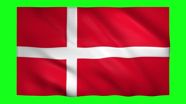 Danmarks flagga på grön skärm för kromnyckel — Stockvideo