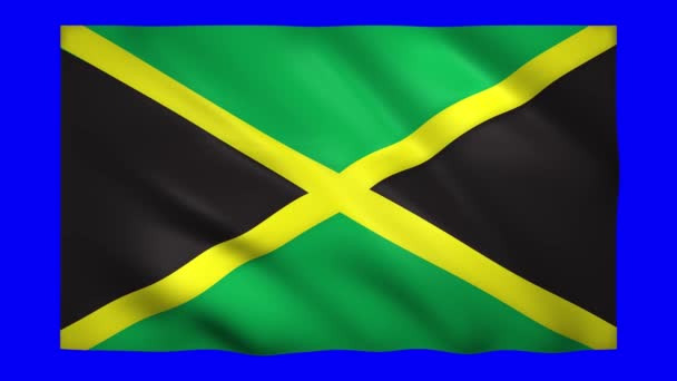 Vlag van Jamaica op blauw scherm voor chroma sleutel — Stockvideo