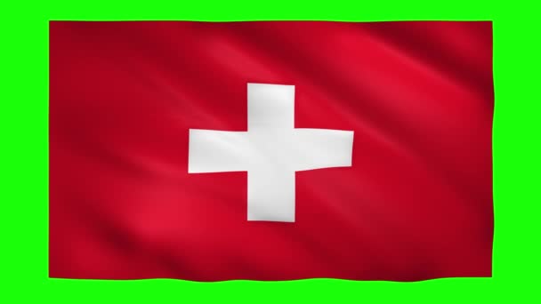 Флаг Швейцарии на зеленом экране для хрома-ключа — стоковое видео
