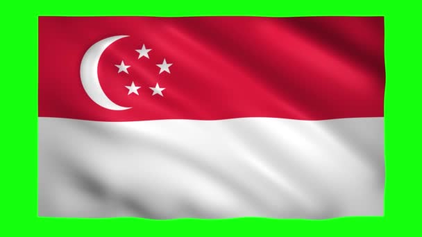 Singapore vlag op groen scherm voor chroma sleutel — Stockvideo