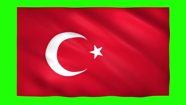 Σημαία Τουρκίας στην πράσινη οθόνη για χρωματικό κλειδί — Αρχείο Βίντεο
