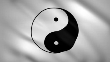 Siyah ve beyaz bayrağın üzerinde Yin Yang sembolü