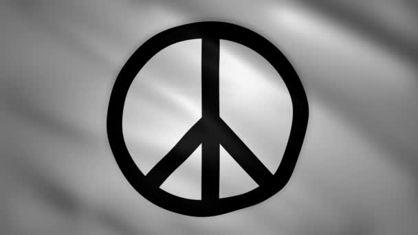 Peace symbol on the white flag moves in the wind — Stock Video