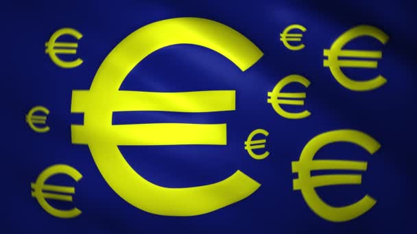 Euro symbol se pohybuje na tkanině vlajky — Stock video