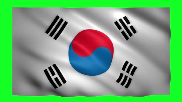 Флаг Южной Кореи на зеленом экране для хрома-ключа — стоковое видео
