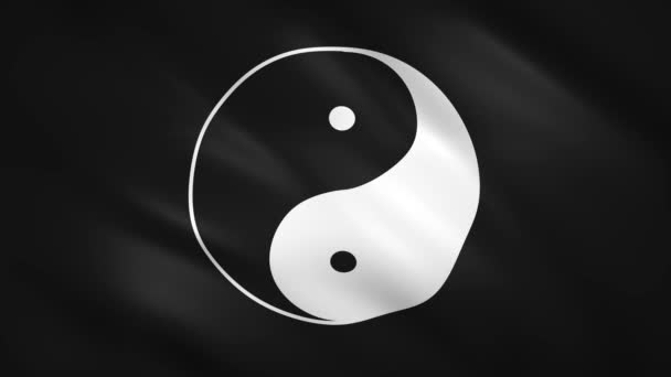 Yin Yang σύμβολο στη μαύρη σημαία — Αρχείο Βίντεο