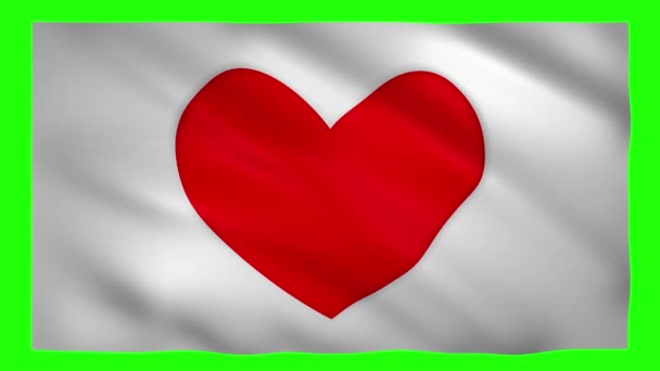 Bandera con símbolo rojo del corazón en pantalla verde — Vídeo de stock