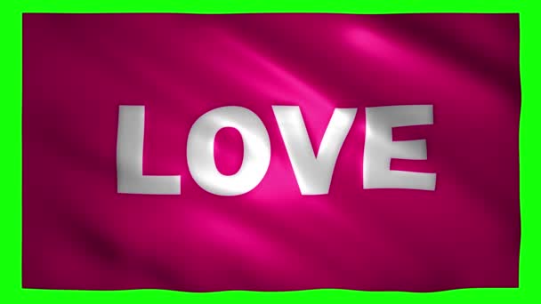 LOVE napsaná na vlajce na zelené obrazovce — Stock video