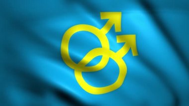 Mavi bayrak üzerinde gay ve erkek cinsiyet sembolü
