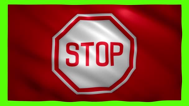 Sinal de parada na bandeira vermelha na tela verde para a tecla chroma — Vídeo de Stock
