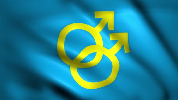Símbolo de género gay y masculino en bandera azul — Vídeo de stock