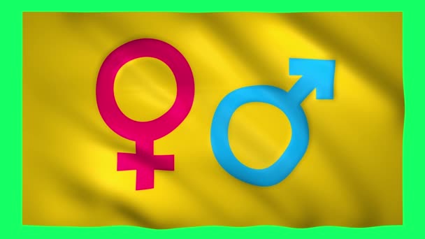 Símbolo de género femenino y masculino en la bandera en la pantalla verde — Vídeo de stock