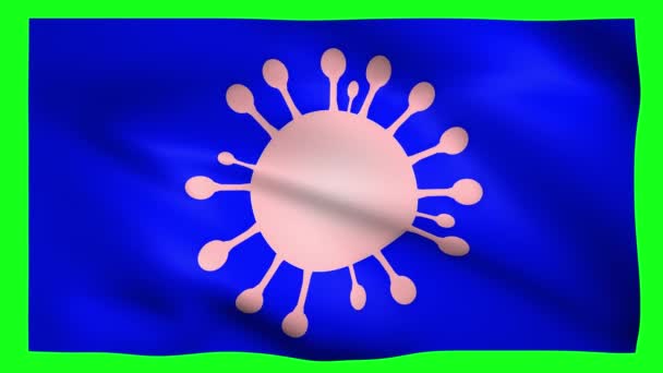 Coronavirus desenho em bandeira azul na tela verde para chave chroma — Vídeo de Stock