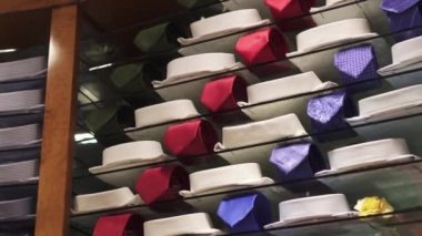 Dolapta renkli gömlekler ve kravatlar var.