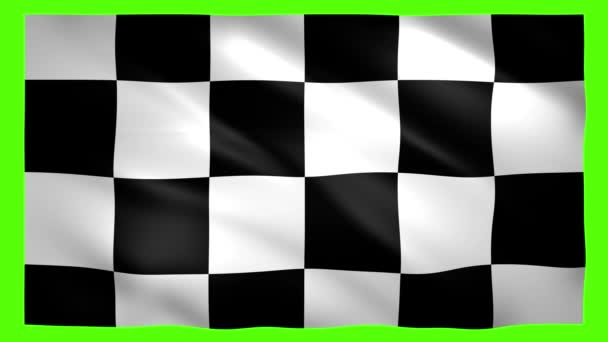 Checkered flagga på grön skärm för chroma nyckel — Stockvideo