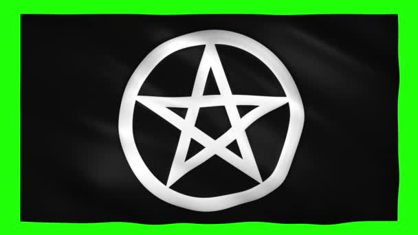 Pentagram symbol på den svarta flaggan på grön skärm för chroma key — Stockvideo