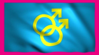 Krom anahtar için yeşil ekranda mavi bayrak üzerinde gay ve erkek cinsiyet sembolü