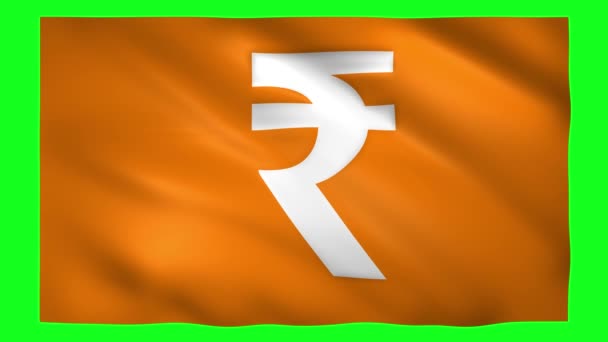 Символ рупий на машущем флаге на зеленом экране для хроматического ключа — стоковое видео