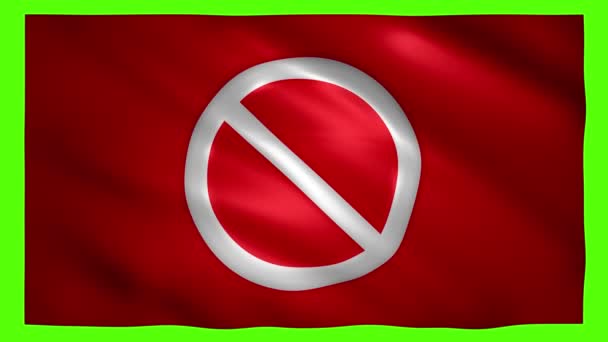 Символ заборони на червоному рухомому прапорі на зеленому екрані для ключа хроми — стокове відео