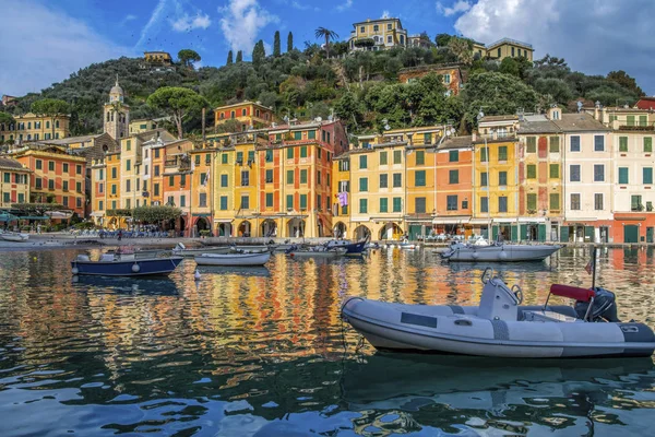 Puerto Del Hermoso Pueblo Italiano Portofino Con Barcos Yates Liguria — Foto de Stock