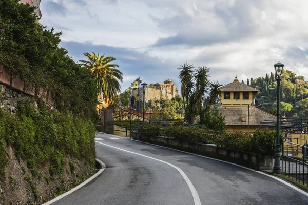 Lege Weg Gebouwen Kleurrijke Kuststad Portofino Italië — Stockfoto