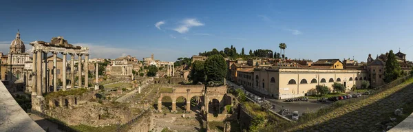 Panoramiczny Widok Zabytkowe Ruiny Rzymskie Forum Widok Kapitolu Letni Słoneczny — Zdjęcie stockowe