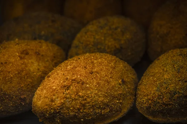 Classic Sicilian Fried Rice Balls Arancini Close View South Italy — 스톡 사진
