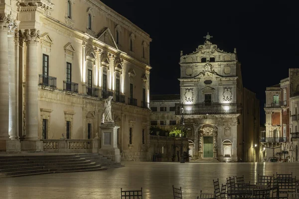 View Empty Square Ortigia Island Catholic Church Santa Lucia Badia — Stock Photo, Image