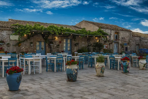 Colorful Beautiful Empty Outdoor Cafe Blue Sky Most Beautiful Sicilian — Stock Photo, Image