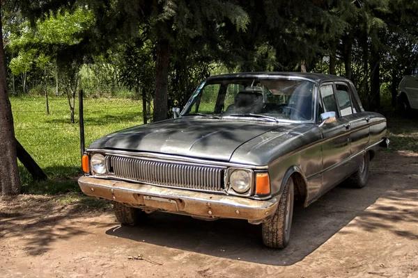 Retro Car Europe Summer Village Landscape Road Car Road Trip — Stock Photo, Image