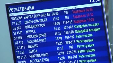 Havaalanında uçuş takvimi olan skor tabelası.. 