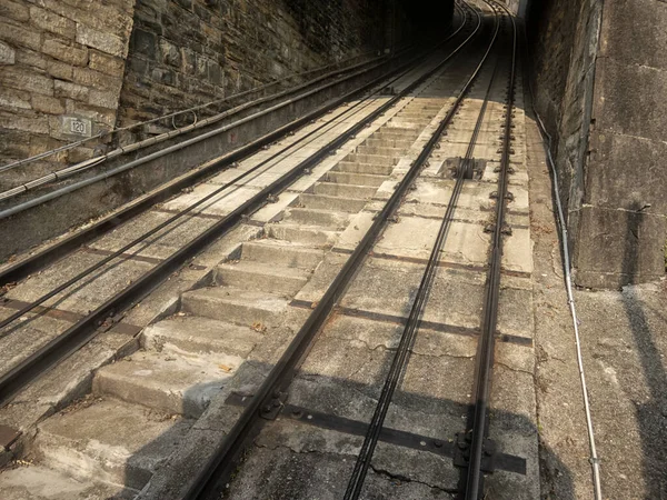 Teleférico Bérgamo Vista Desde Ventana Del Carro — Foto de Stock