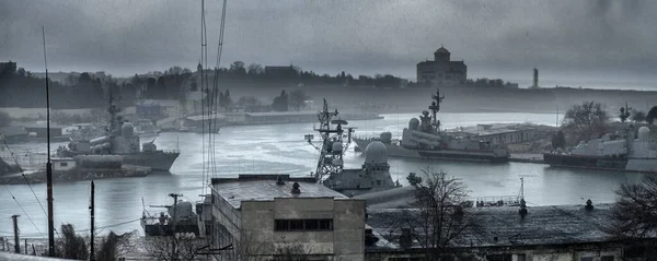 Sewastopol Krim Kriegsschiffe Der Bucht Schwarzen Meer — Stockfoto